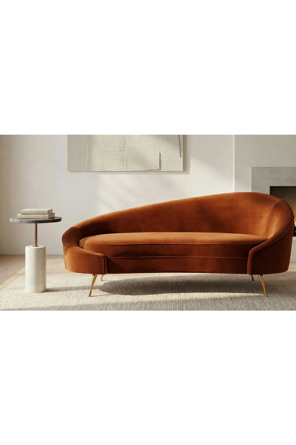Luxury Orange Fabric Accent Chaise Modern Italian Style for Villa