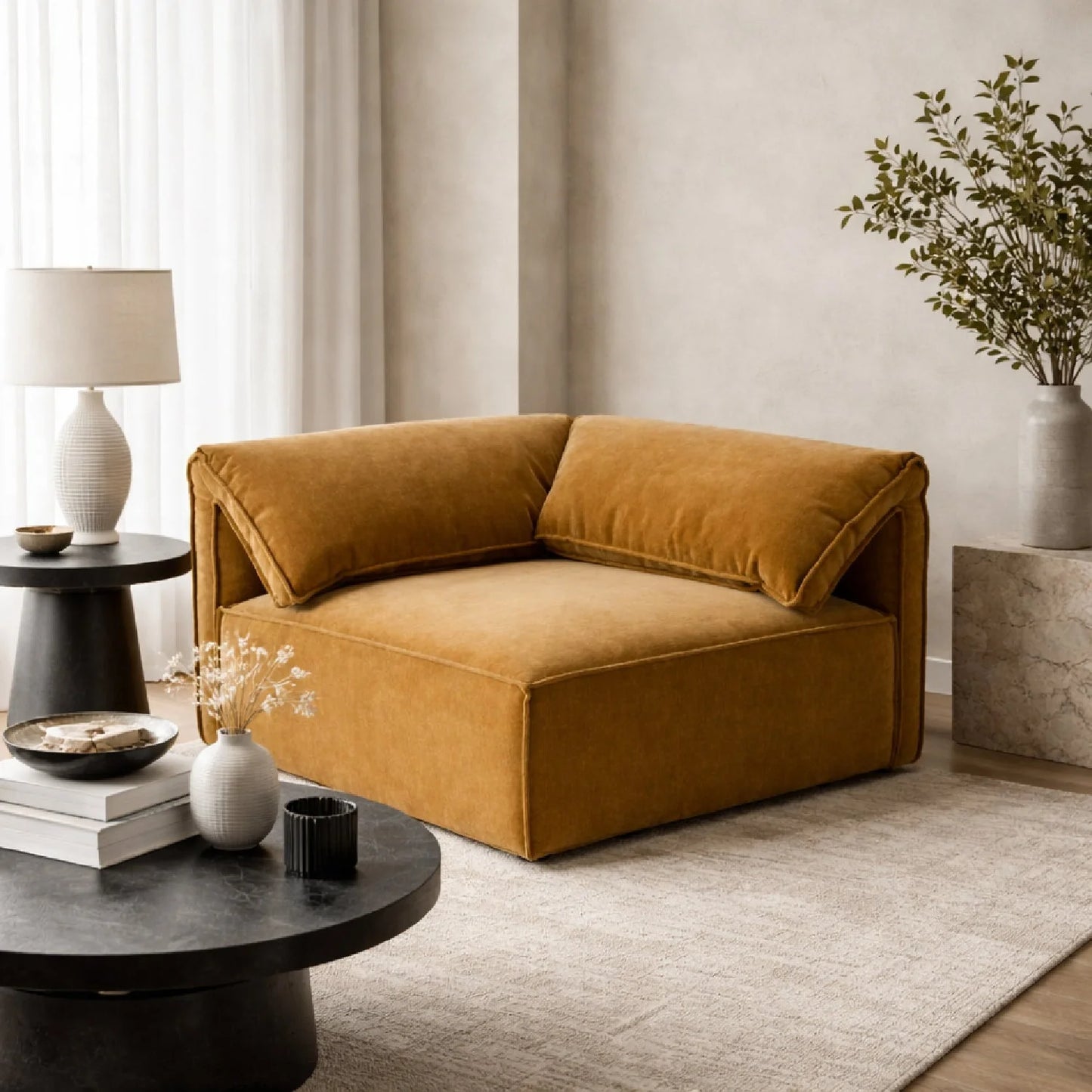 Luxury Orange Fabric Corner Chair Modern Italian Style for Villa