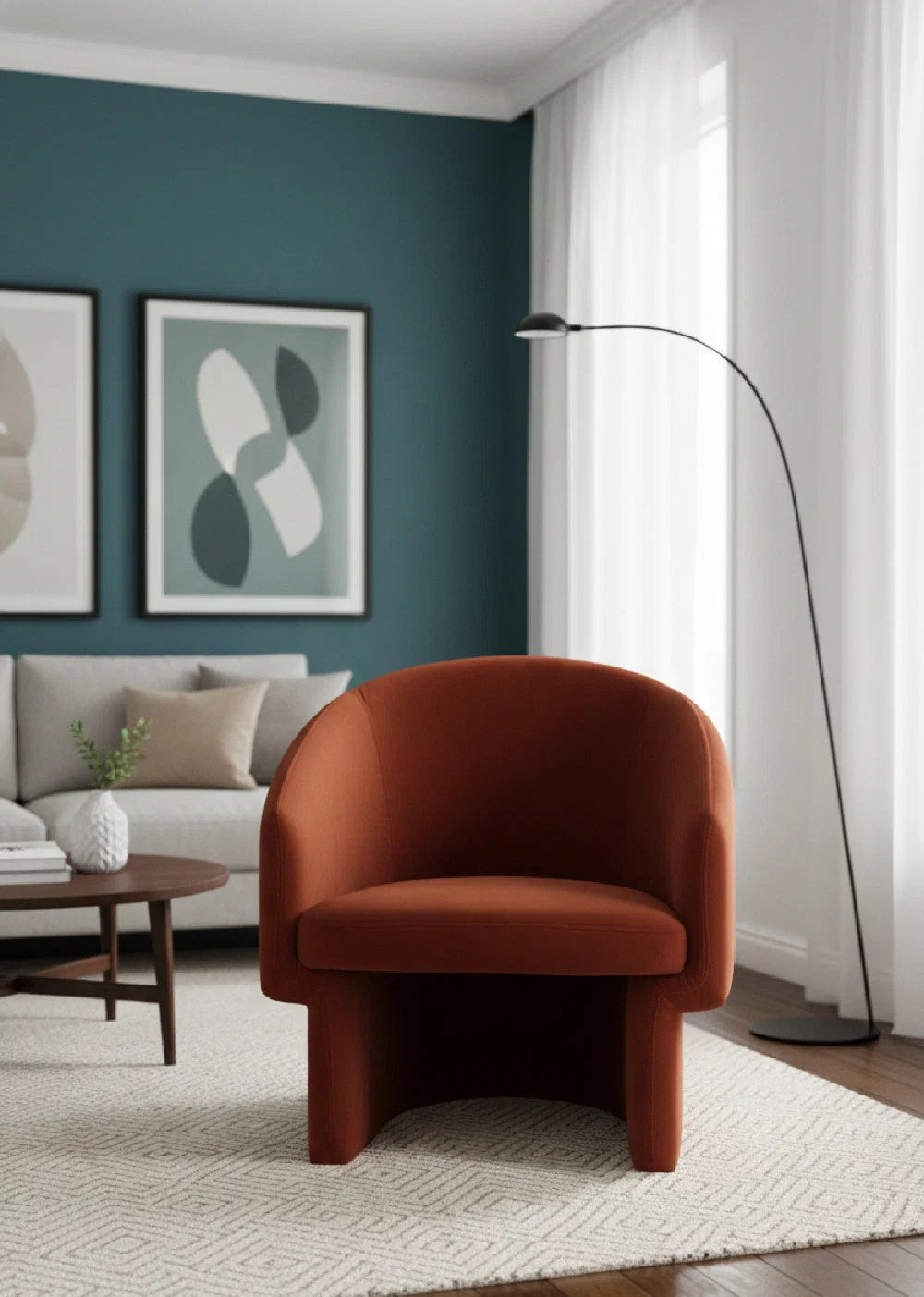 Luxury Orange Fabric Lounge Chair Modern Italian Style for Villa