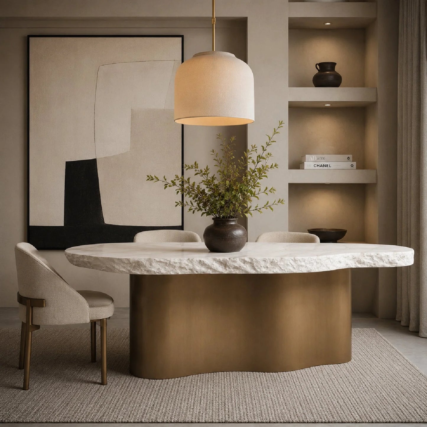 Luxury Organic Travertine Concrete Dining Table Modern Italian Style for Villa