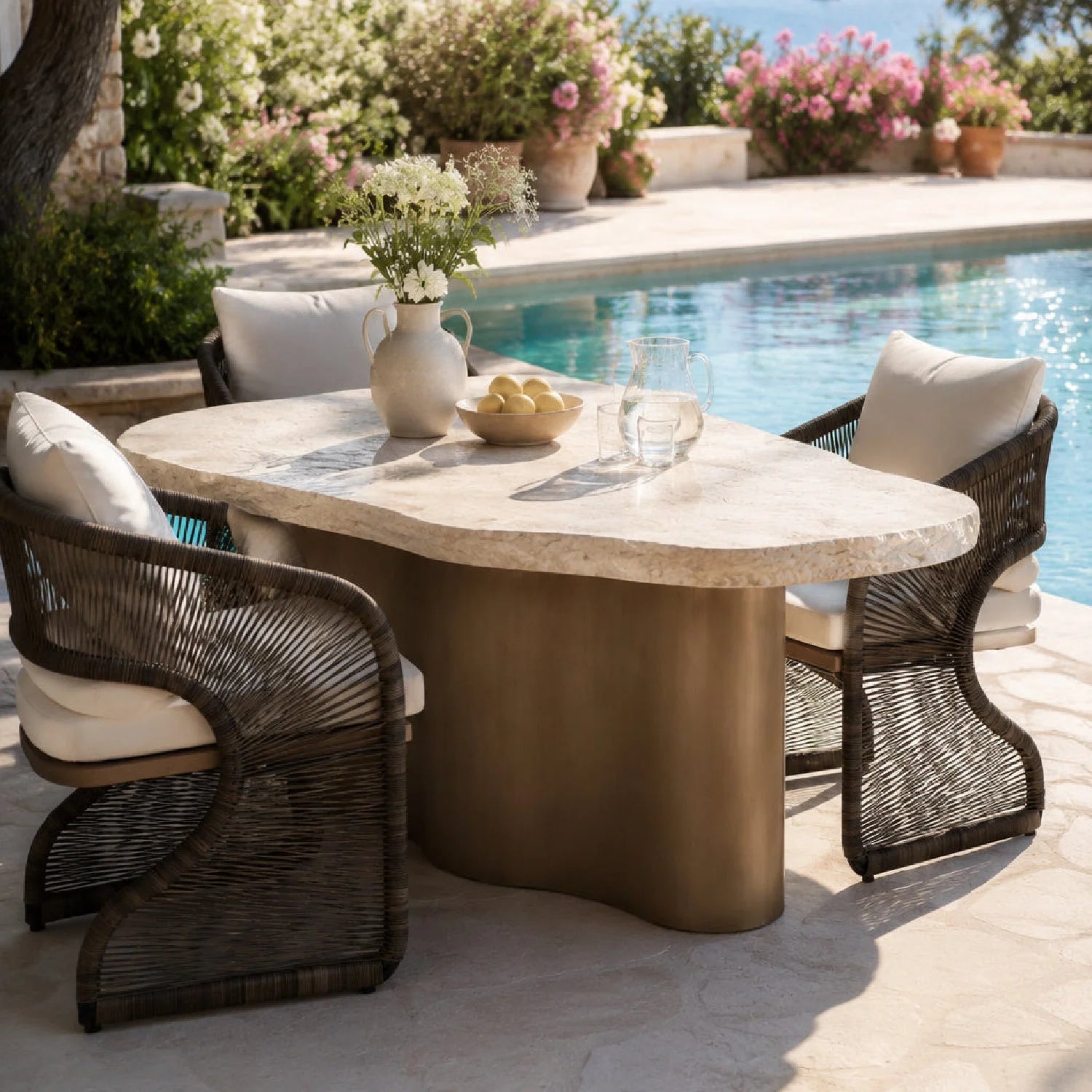 Luxury Organic Travertine Concrete Dining Table Modern Italian Style for Villa