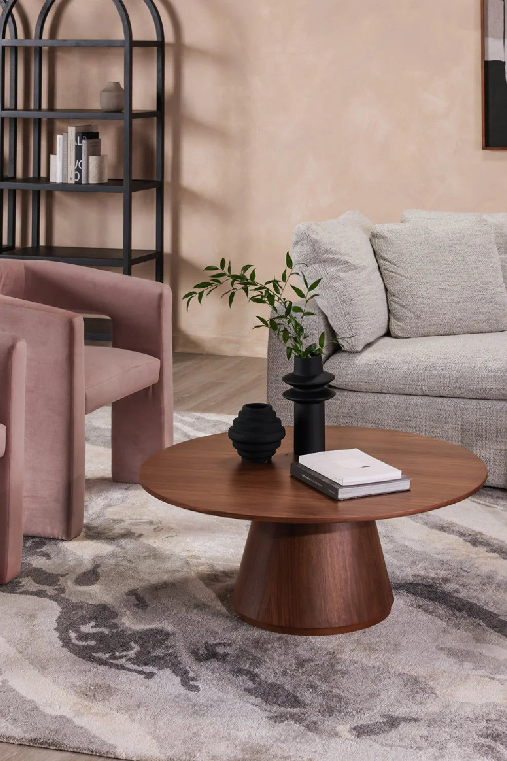 Luxury Otago Round Oak Veneer Coffee Table Modern Italian Style for Villa