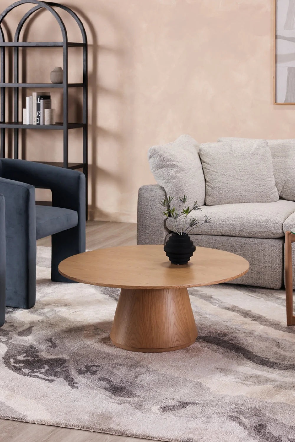 Luxury Otago Round Oak Veneer Coffee Table Modern Italian Style for Villa