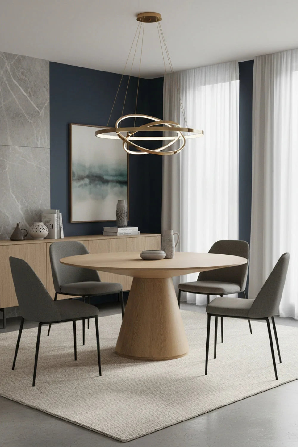 Luxury Otago Round Oak Veneer Dining Table Modern Italian Style for Villa
