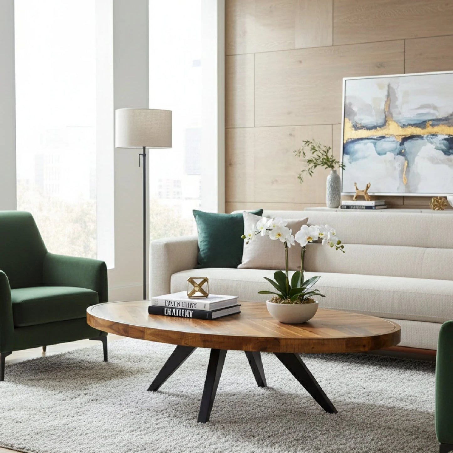 Luxury Oval Acacia Parquet Coffee Table Modern Italian Style for Villa