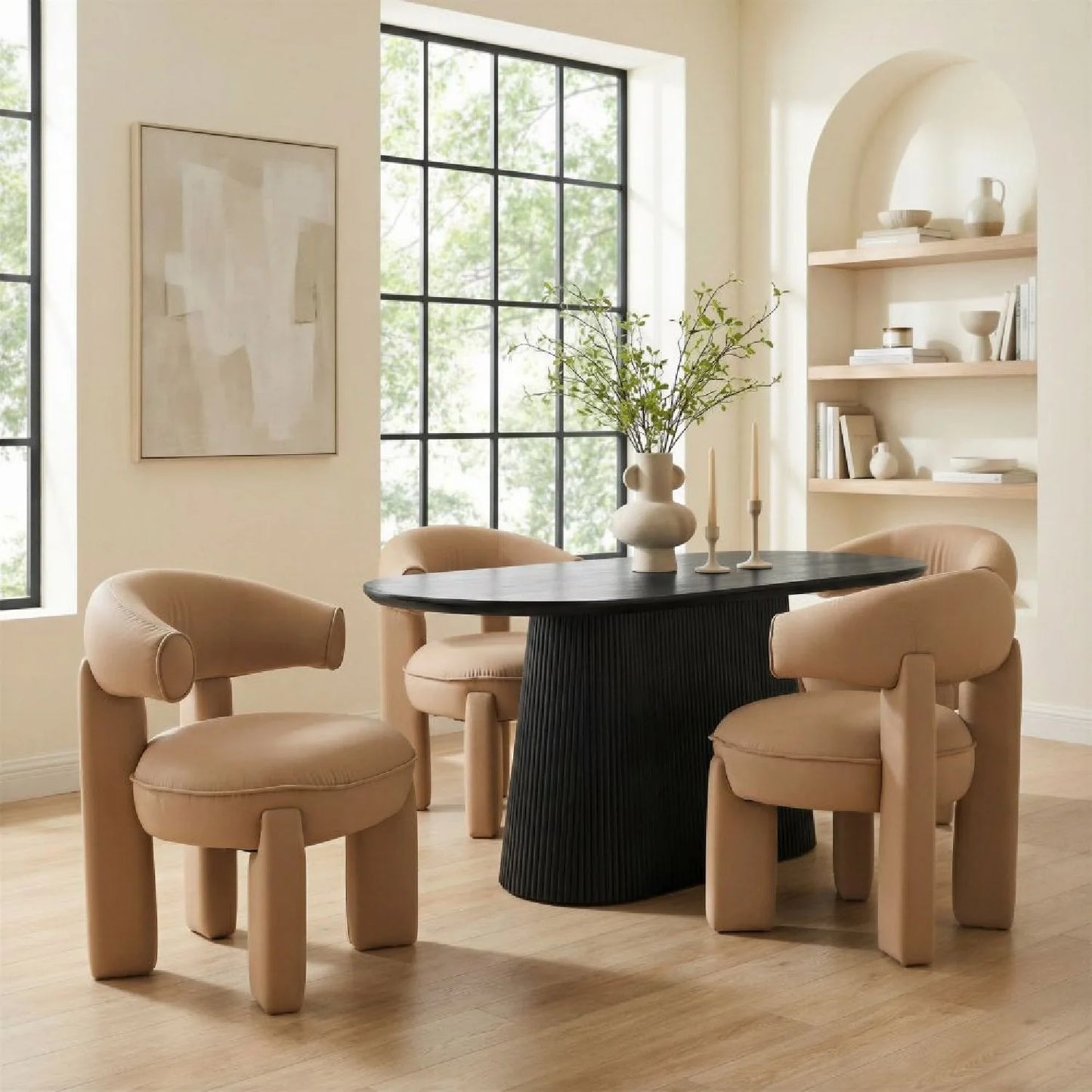 Luxury Oval Black Mango Wood Dining Table Modern Italian Style for Villa