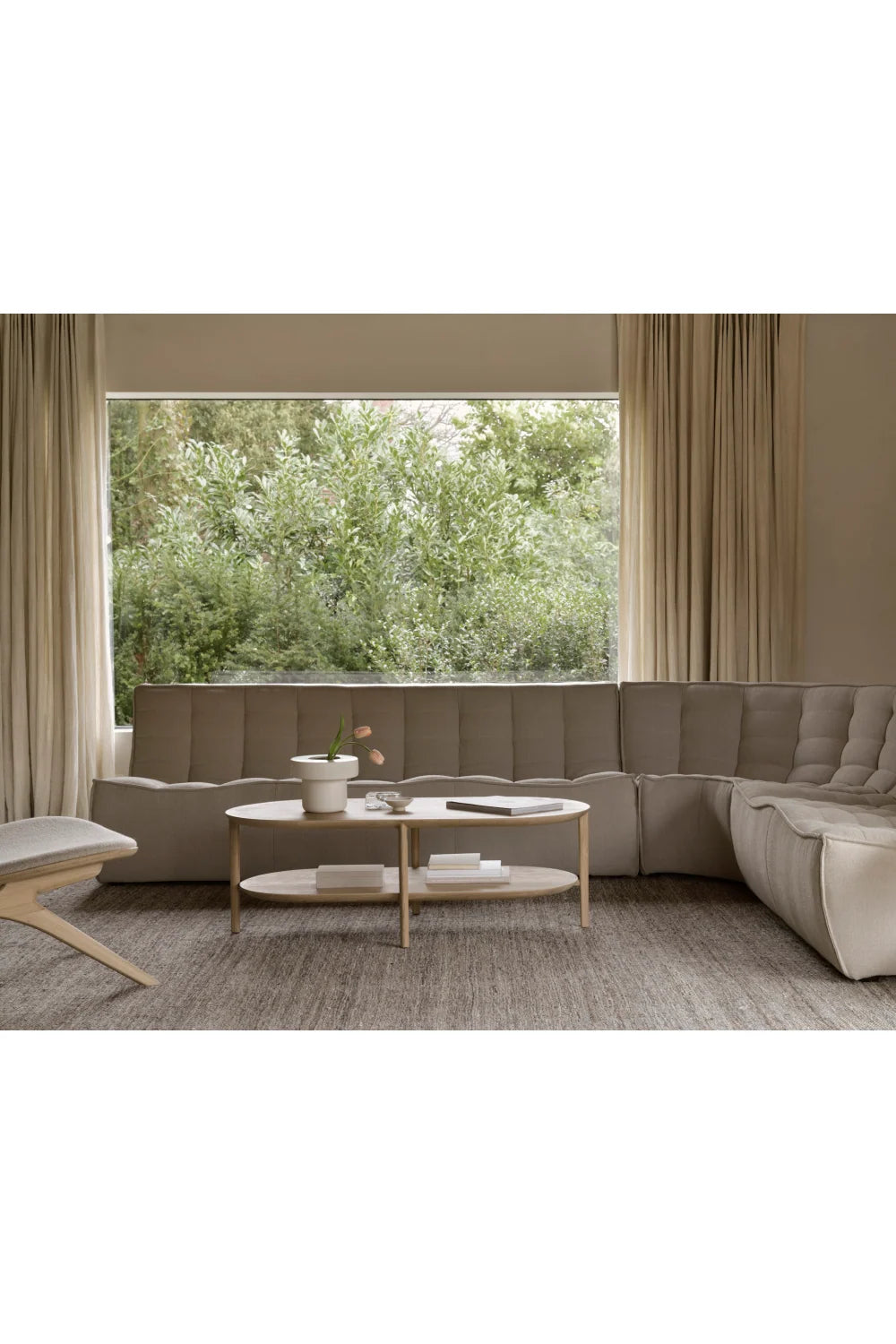 Luxury Oval Brown Oak Coffee Table Modern Italian Style for Villa