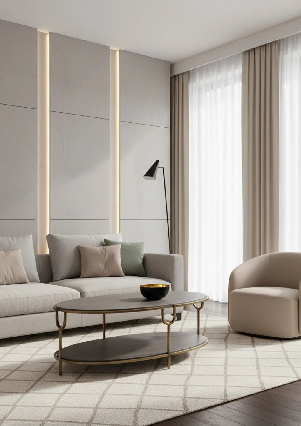 Luxury Oval Concrete Coffee Table Modern Italian Style for Villa