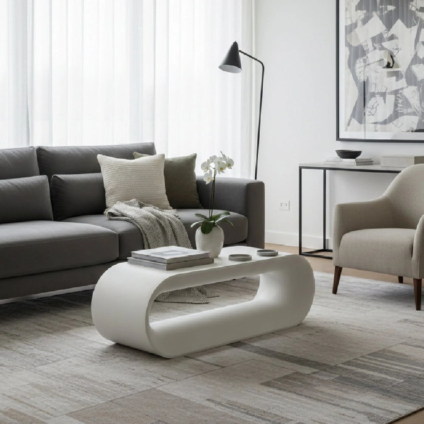 Luxury Oval Concrete Coffee Table Modern Italian Style for Villa