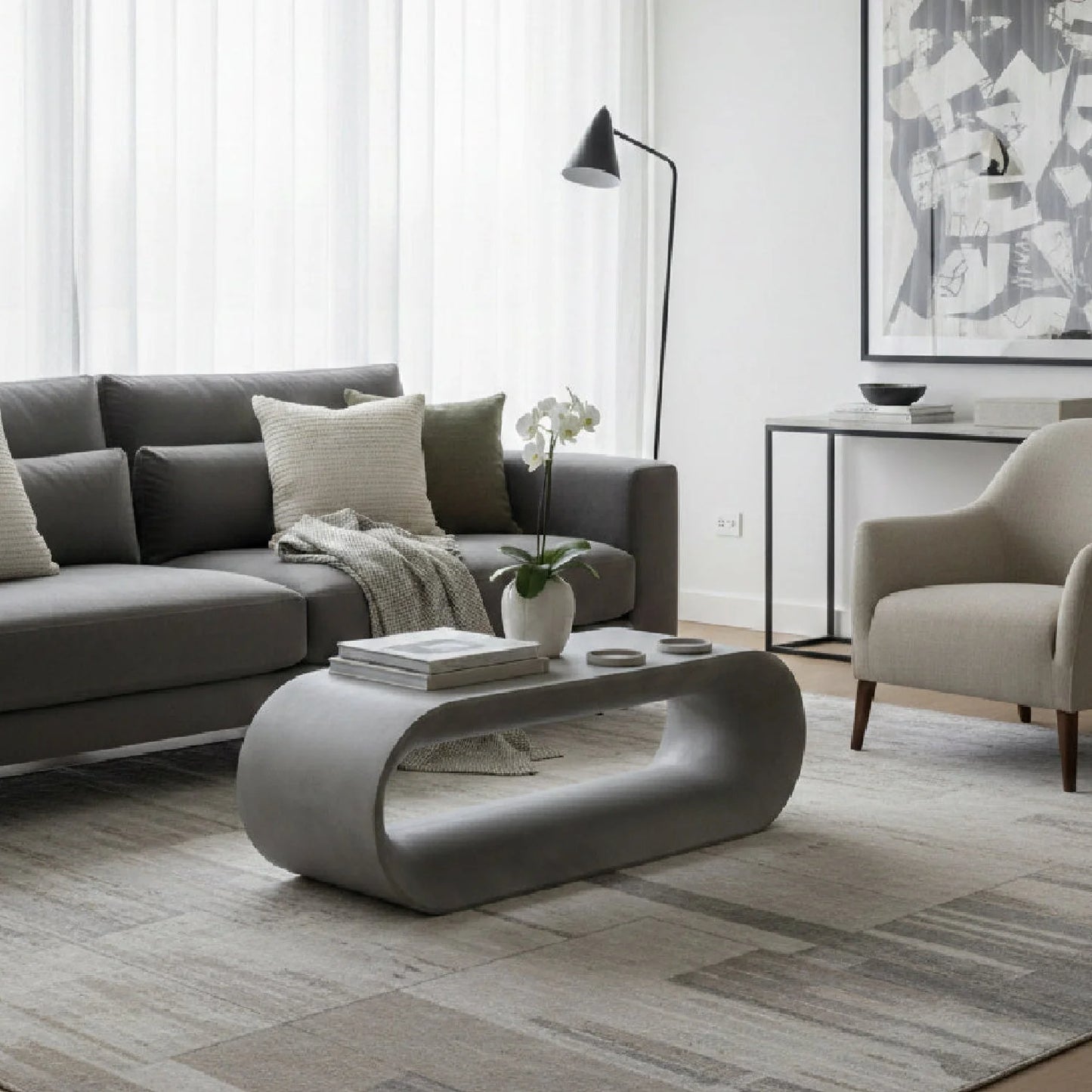 Luxury Oval Concrete Coffee Table Modern Italian Style for Villa