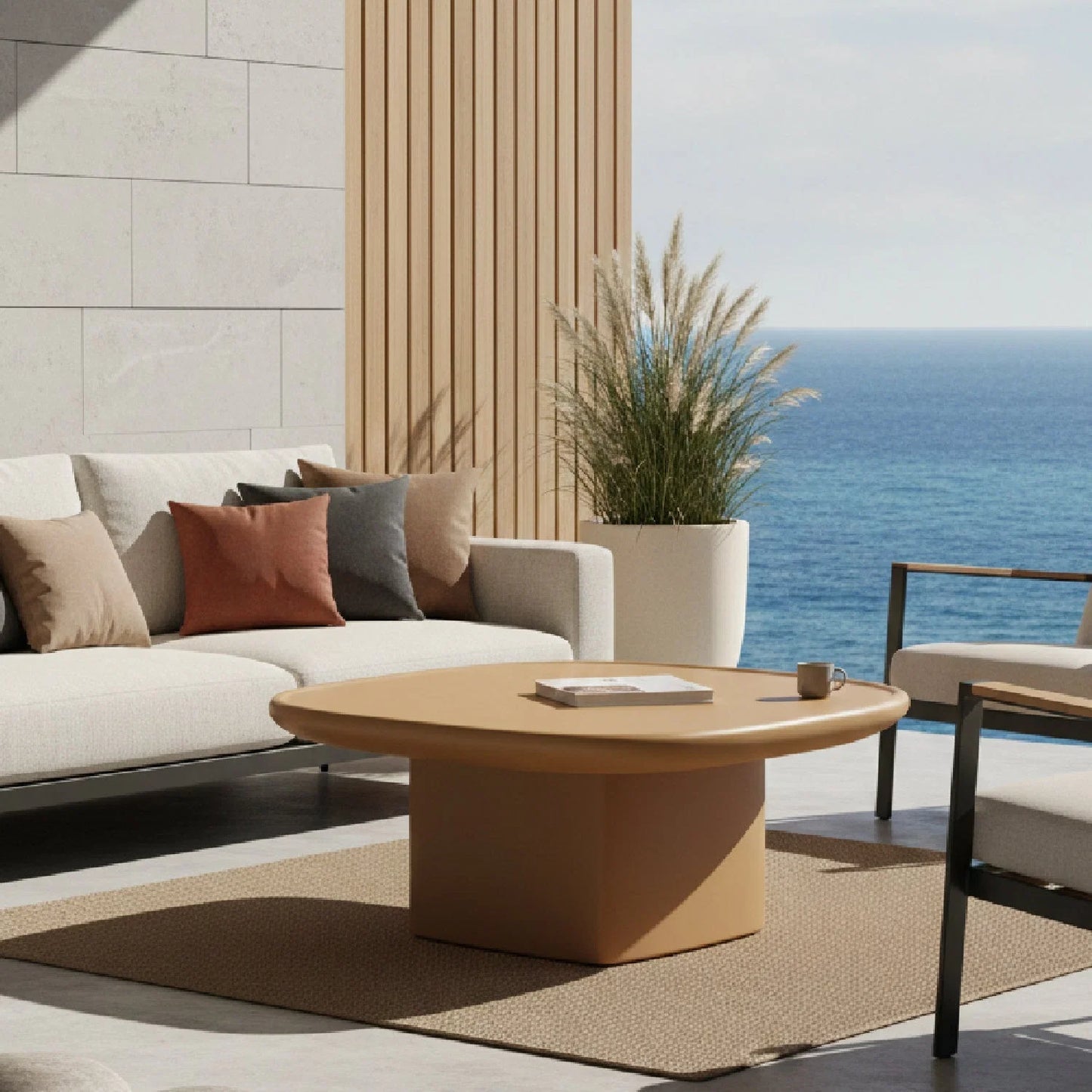 Luxury Oval Concrete Coffee Table Modern Italian Style for Villa