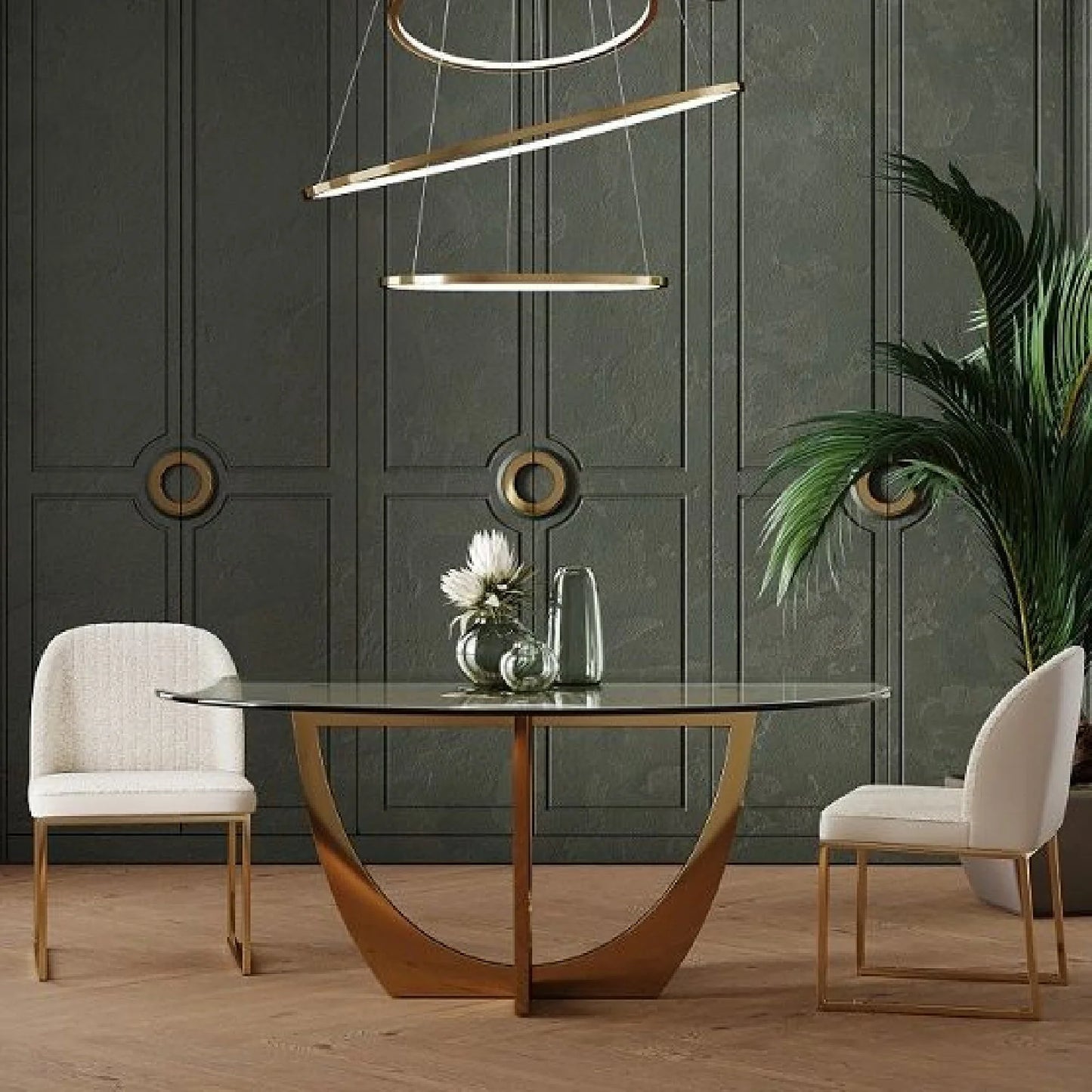 Luxury Oval Gold Leaf Dining Table Modern Italian Style for Villa