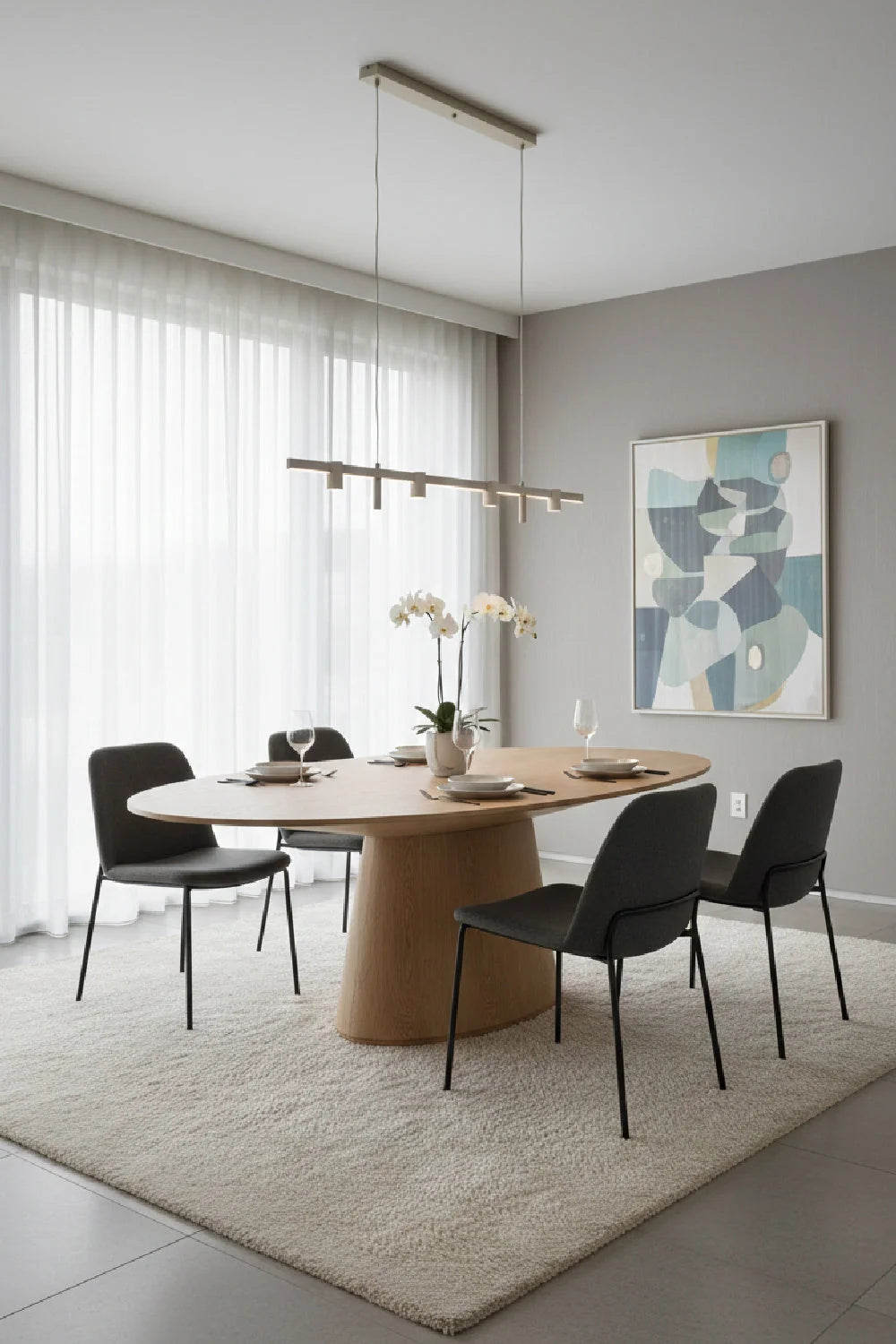 Luxury Oval Natural Oak Dining Table Modern Italian Style for Villa