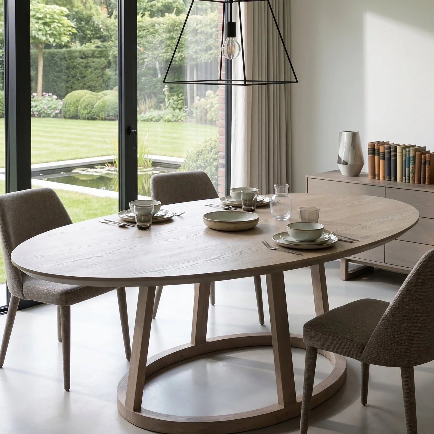 Luxury Oval Smoke Gray Oak Dining Table Modern Italian Style for Villa