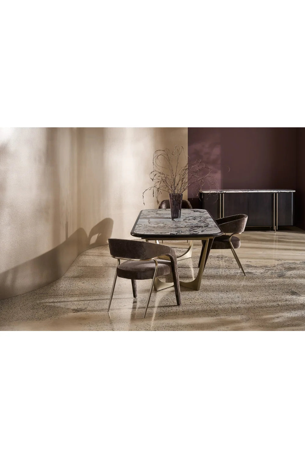 Luxury Oval Stone Top 4-Door Sideboard European Style for Villa