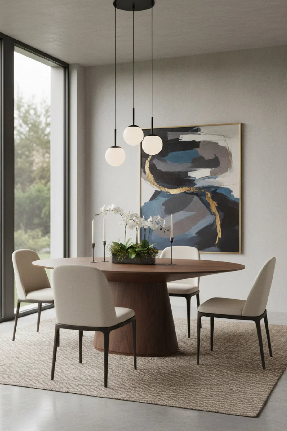 Luxury Oval Walnut Dining Table Modern Italian Style for Villa