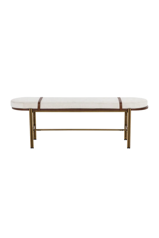 Luxury Oval White Fabric Bench European Style for Villa