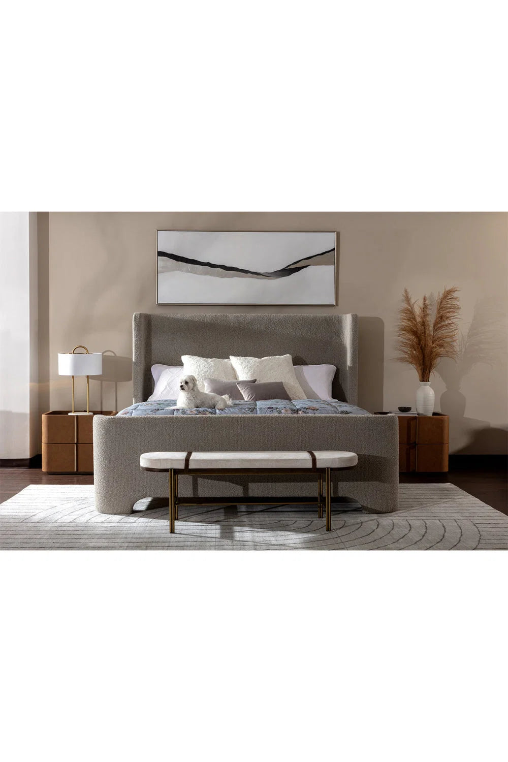 Luxury Oval White Fabric Bench European Style for Villa