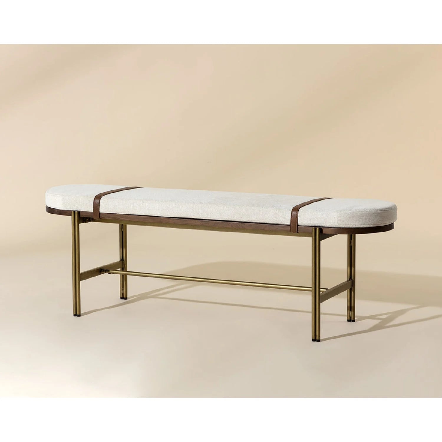 Luxury Oval White Fabric Bench European Style for Villa