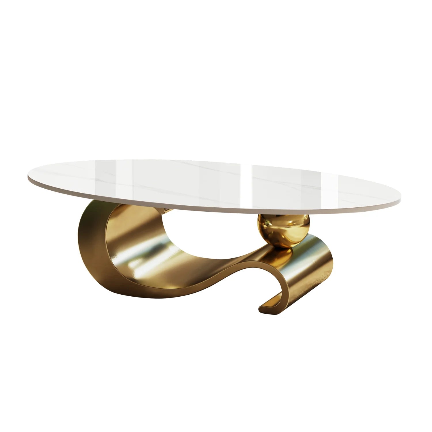 Luxury Oval White Faux Marble Coffee Table Modern Italian Style for Villa