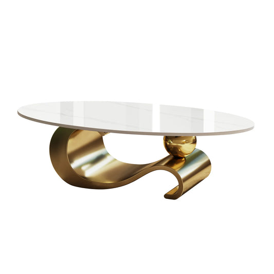 Luxury Oval White Faux Marble Coffee Table Modern Italian Style for Villa