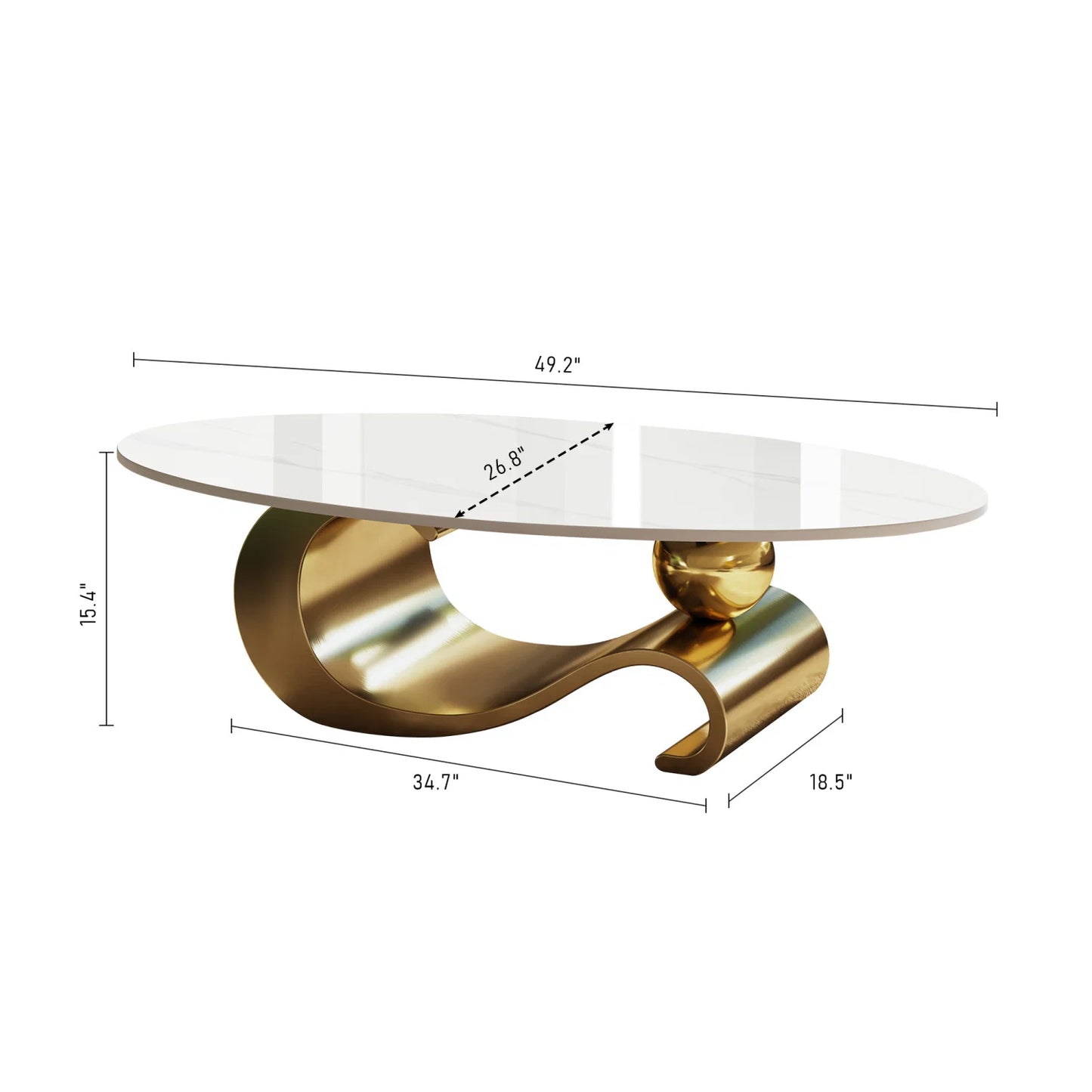 Luxury Oval White Faux Marble Coffee Table Modern Italian Style for Villa