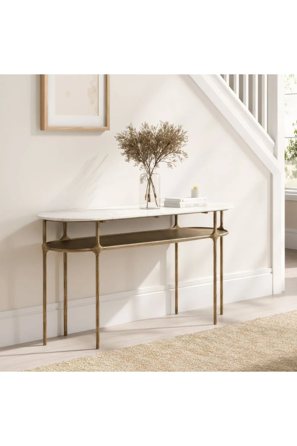 Luxury Oval White Marble Console Table Modern Italian Style for Villa