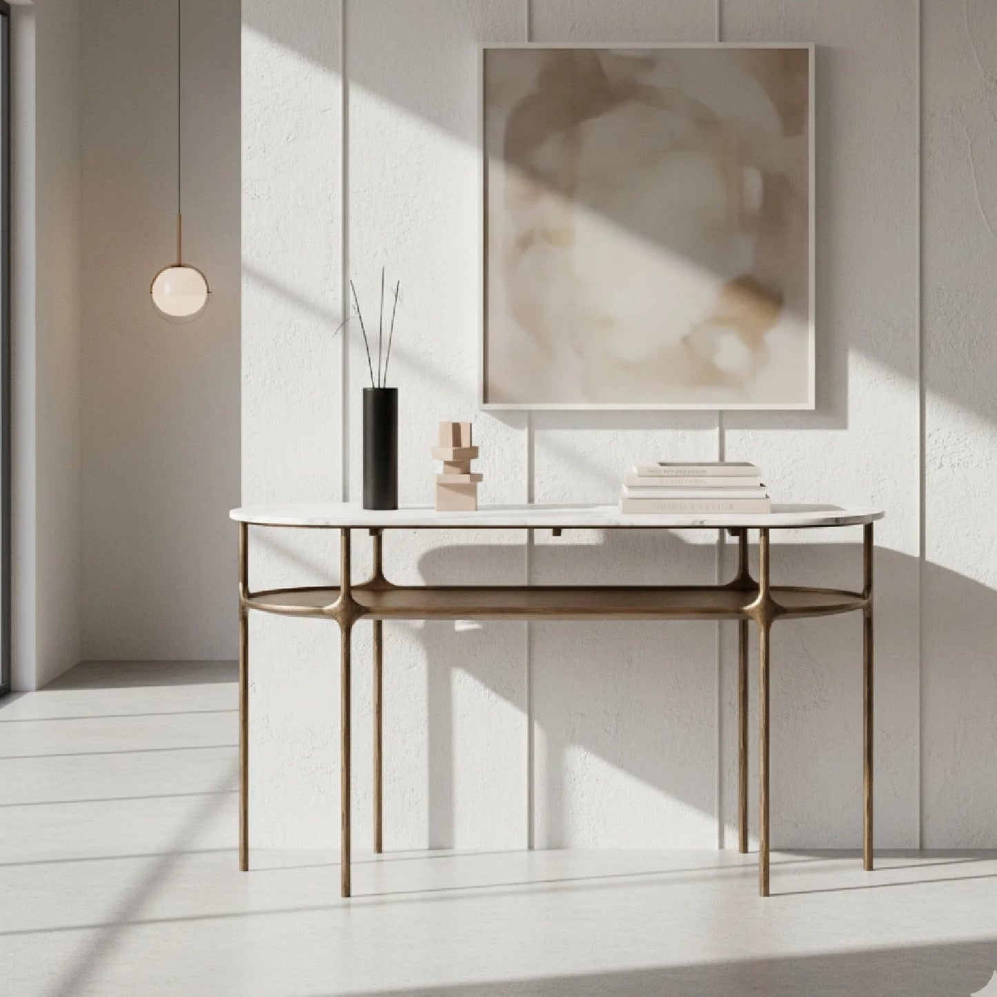 Luxury Oval White Marble Console Table Modern Italian Style for Villa