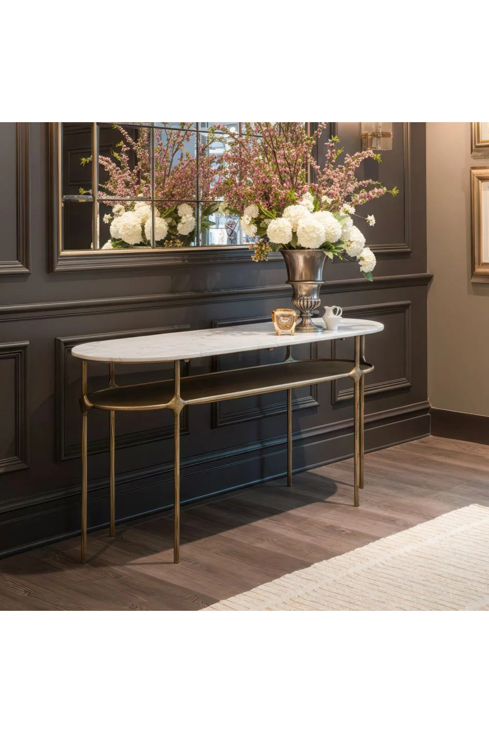 Luxury Oval White Marble Console Table Modern Italian Style for Villa