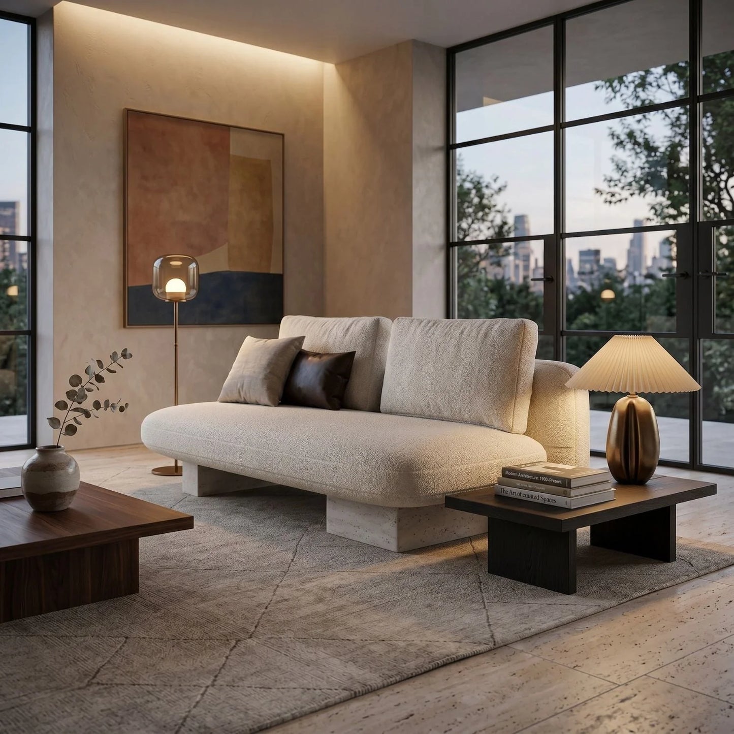 Luxury Overlap Ecru Linen Armless Bumper Sofa Modern Italian Style for Villa