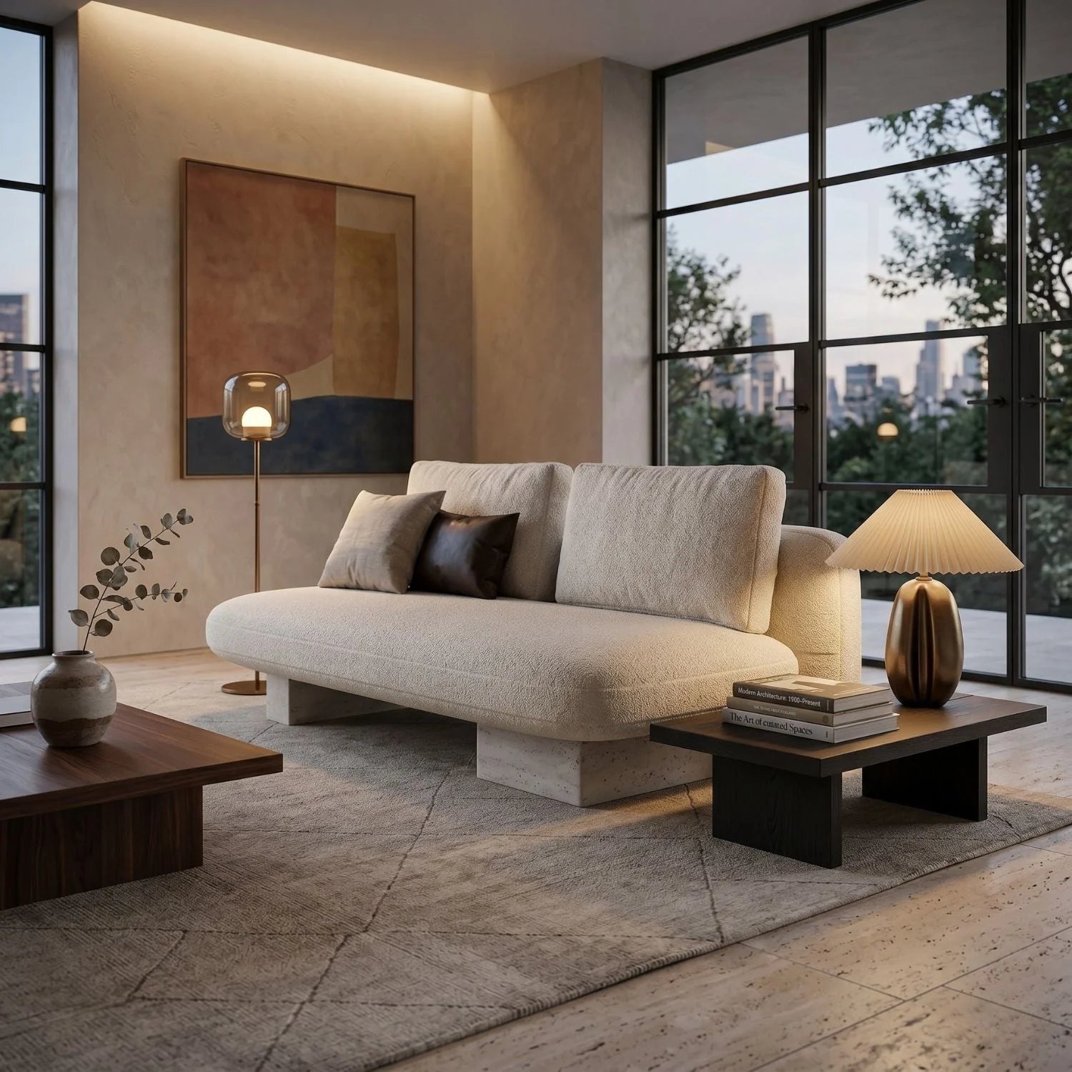 Luxury Overlap Ecru Linen Armless Bumper Sofa Modern Italian Style for Villa