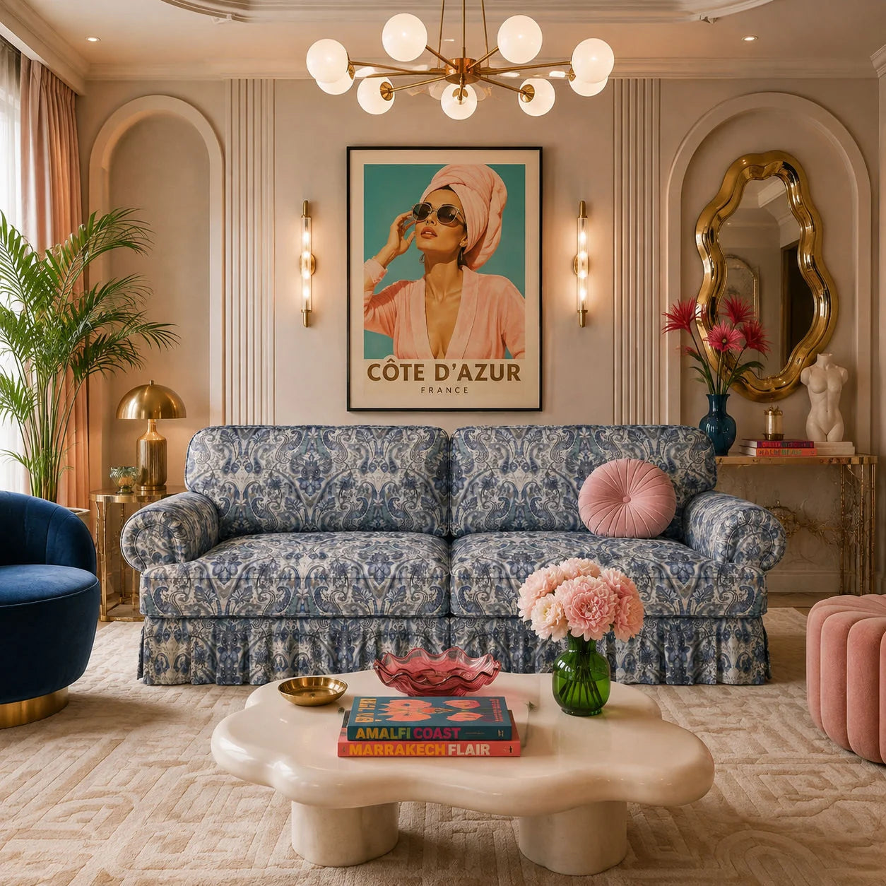 Luxury Oxford Floral Fabric Sofa Modern Italian Style for Villa