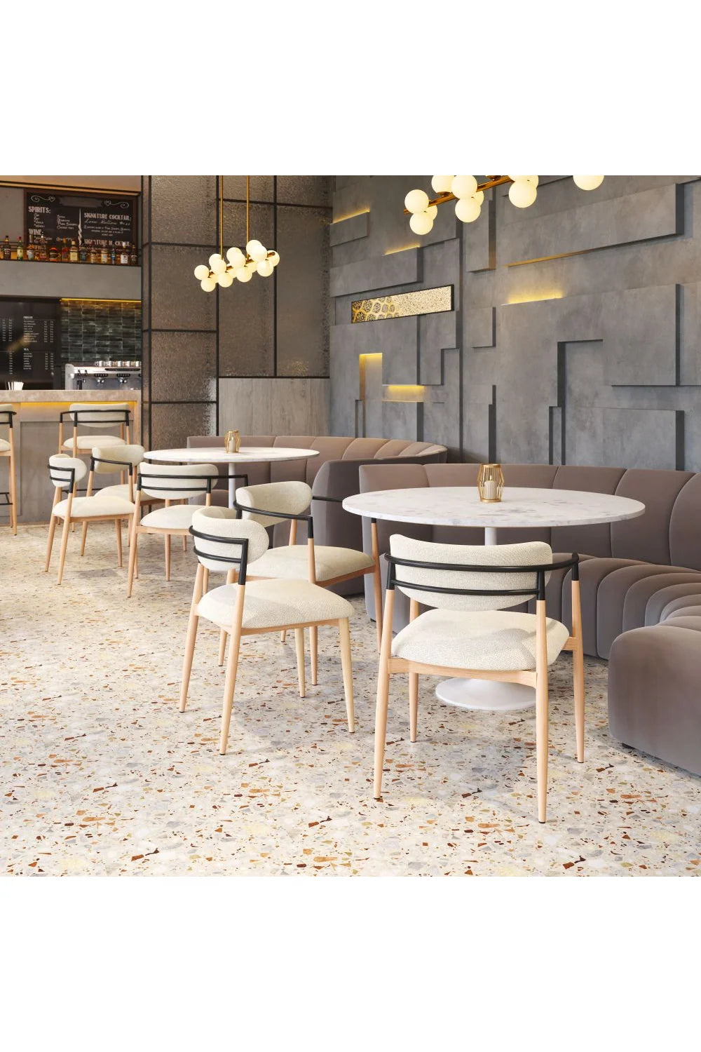 Luxury Oyster Gray Fabric Modern Dining Chair European Style for Villa