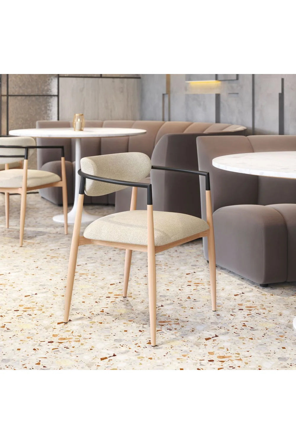 Luxury Oyster Gray Fabric Modern Dining Chair European Style for Villa