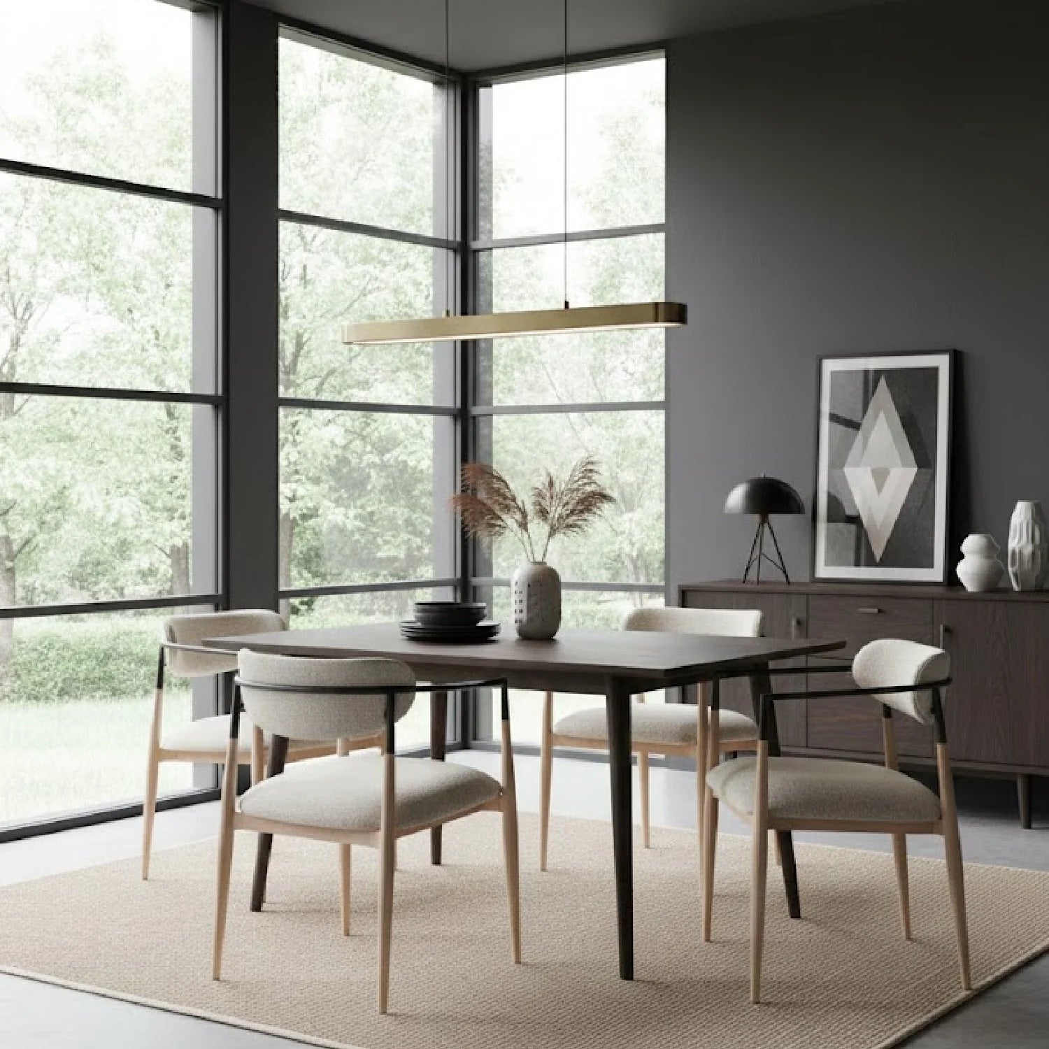 Luxury Oyster Gray Fabric Modern Dining Chair European Style for Villa