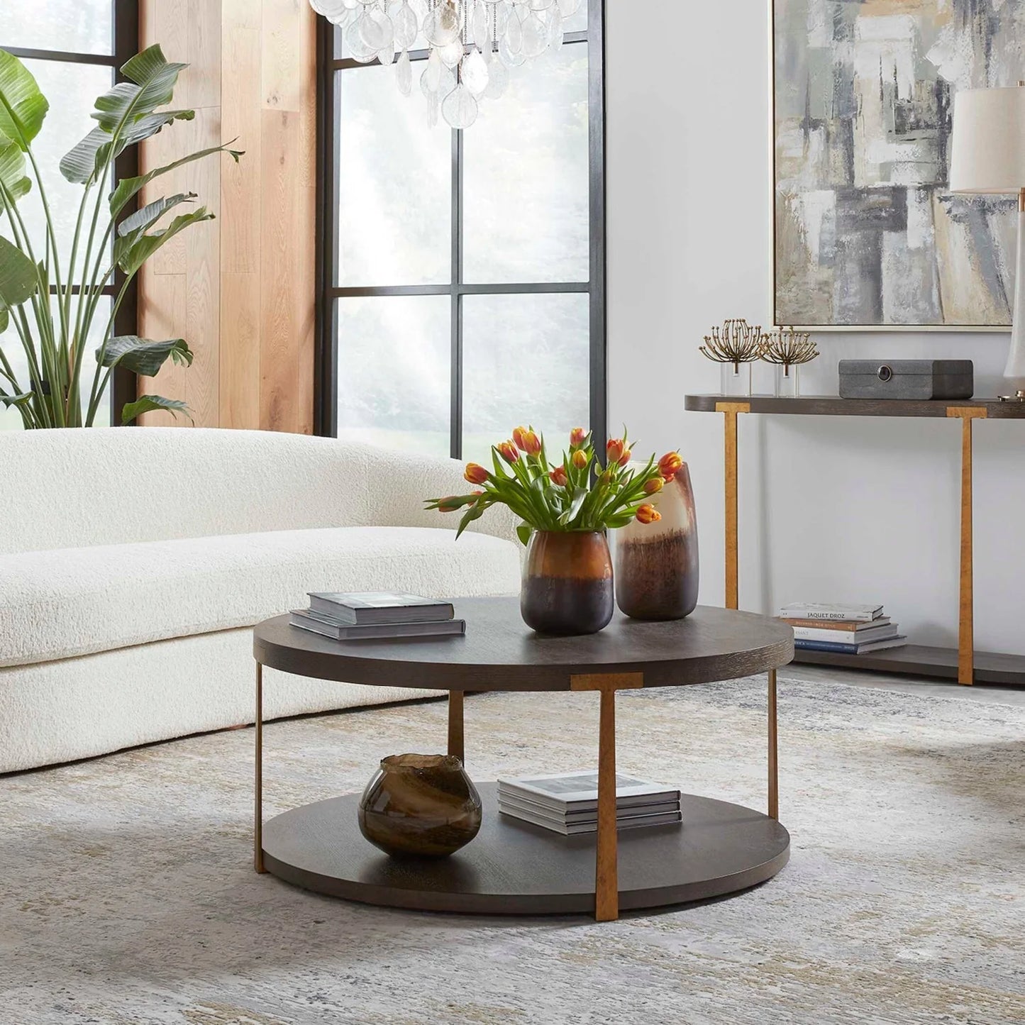 Luxury Palisade Oak Coffee Table Modern Italian Style for Villa