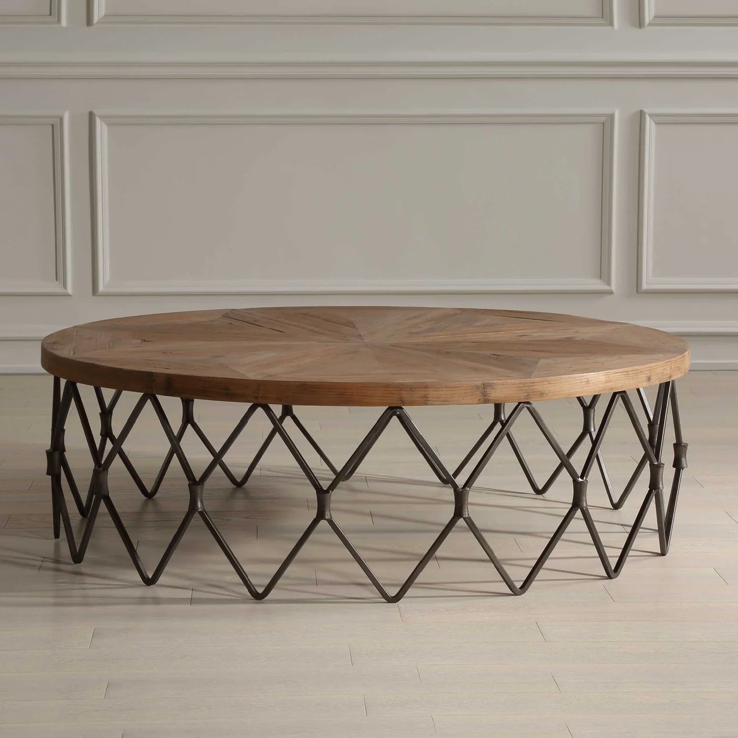 Luxury Parquet Wood Round Coffee Table Modern Italian Style for Villa