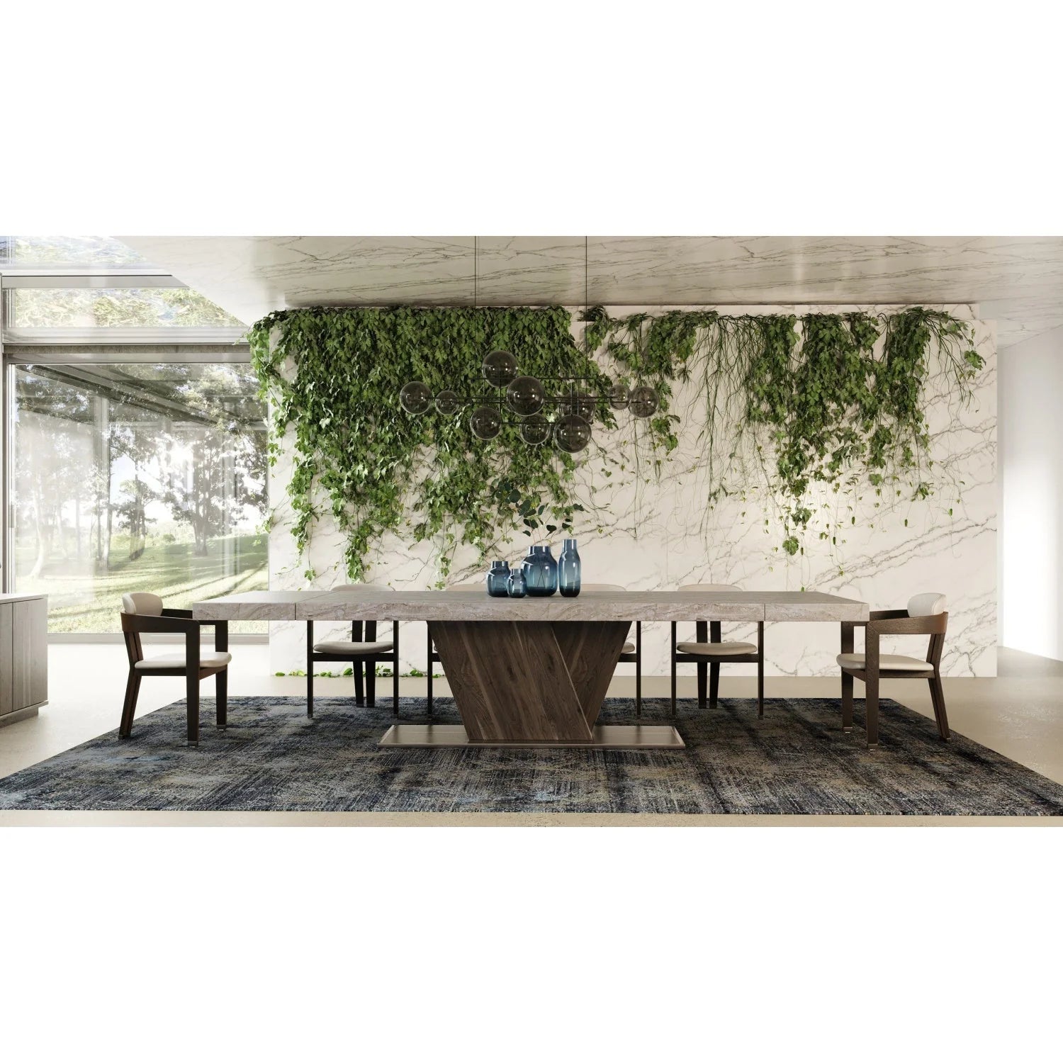 Luxury Pecan Elm Extendable Dining Table Modern Italian Style for Villa