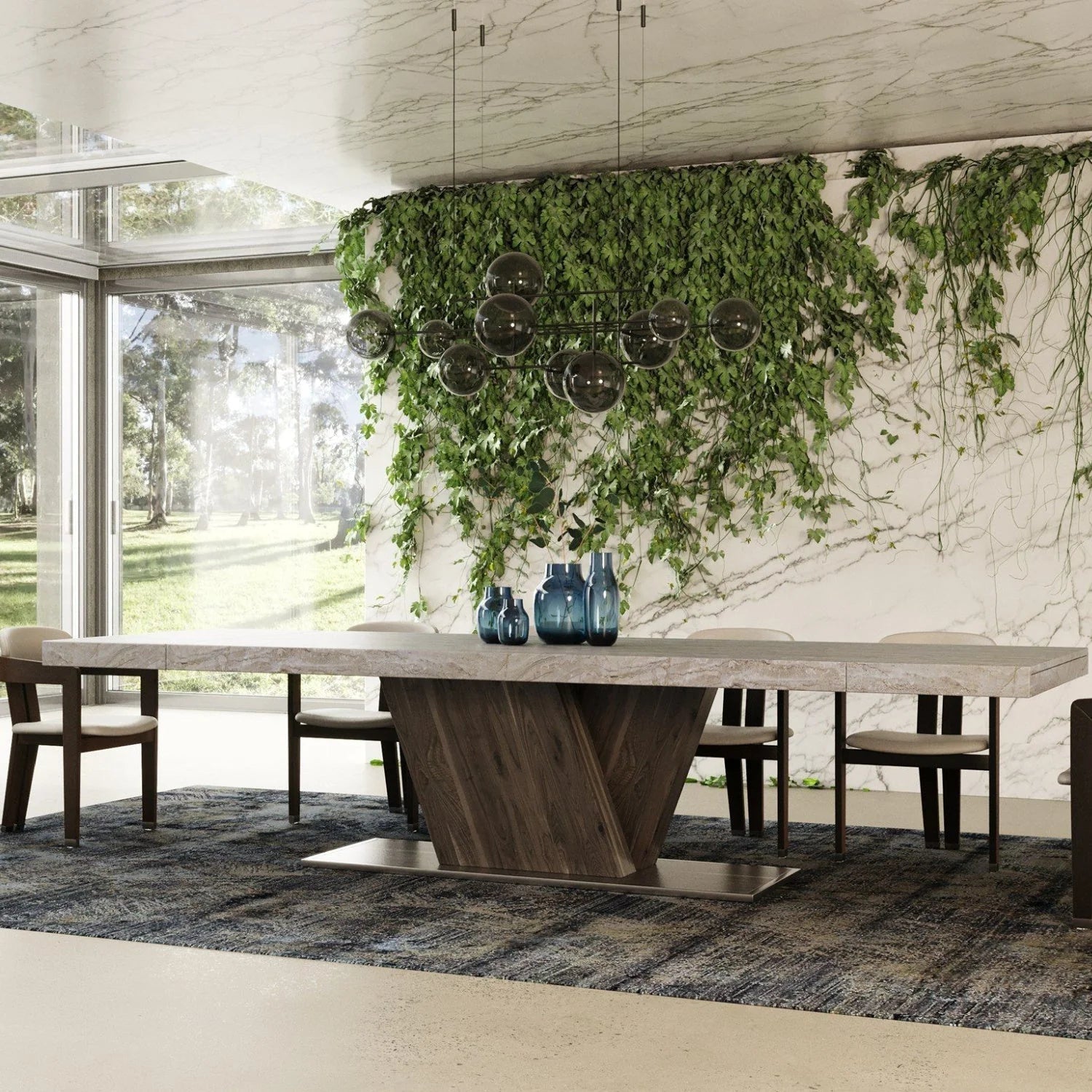 Luxury Pecan Elm Extendable Dining Table Modern Italian Style for Villa