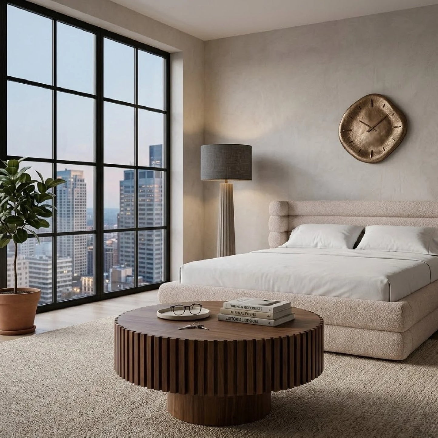 Luxury Pierre Ribbed Round Coffee Table Modern Italian Style for Villa