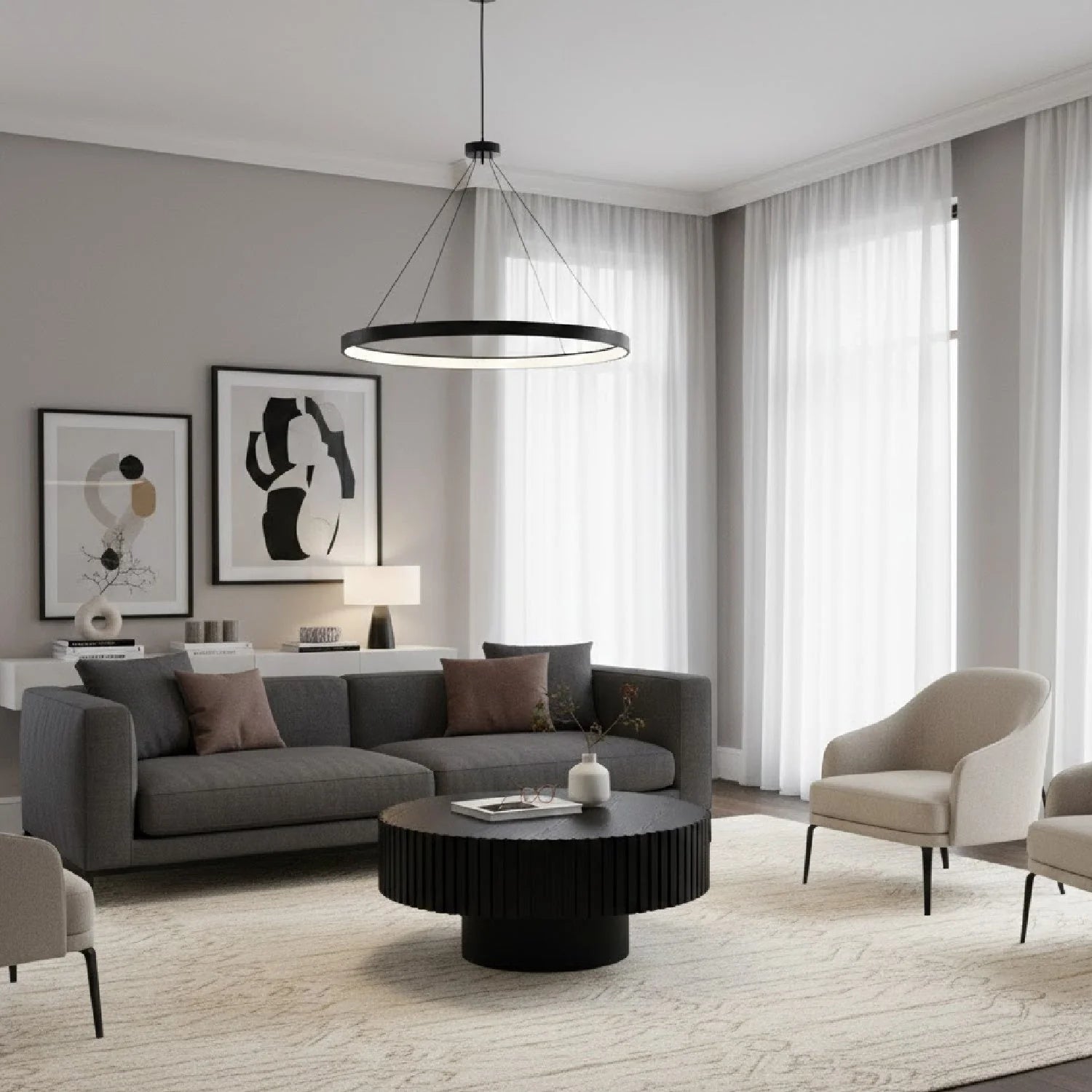 Luxury Pierre Ribbed Round Coffee Table Modern Italian Style for Villa