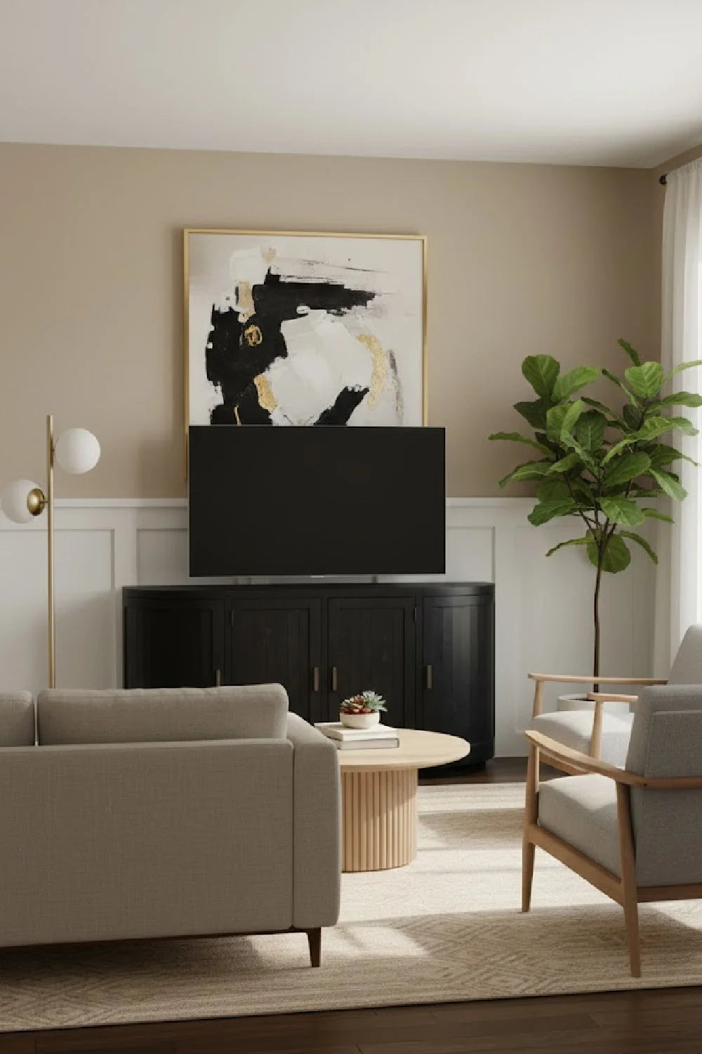 Luxury Pine Wood 4-Door Sideboard European Style for Villa