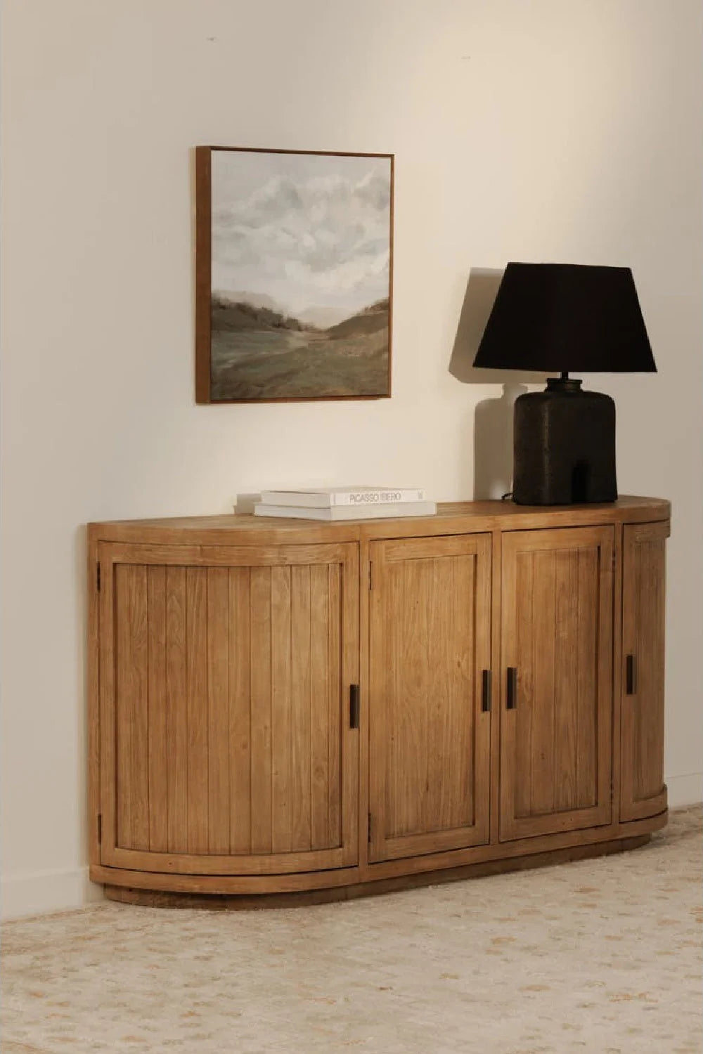 Luxury Pine Wood 4-Door Sideboard European Style for Villa