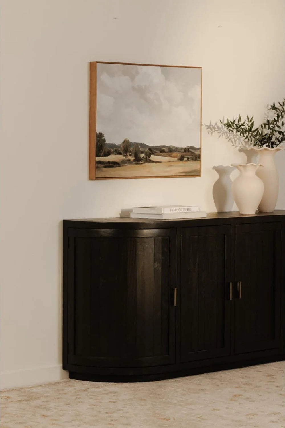 Luxury Pine Wood 4-Door Sideboard European Style for Villa