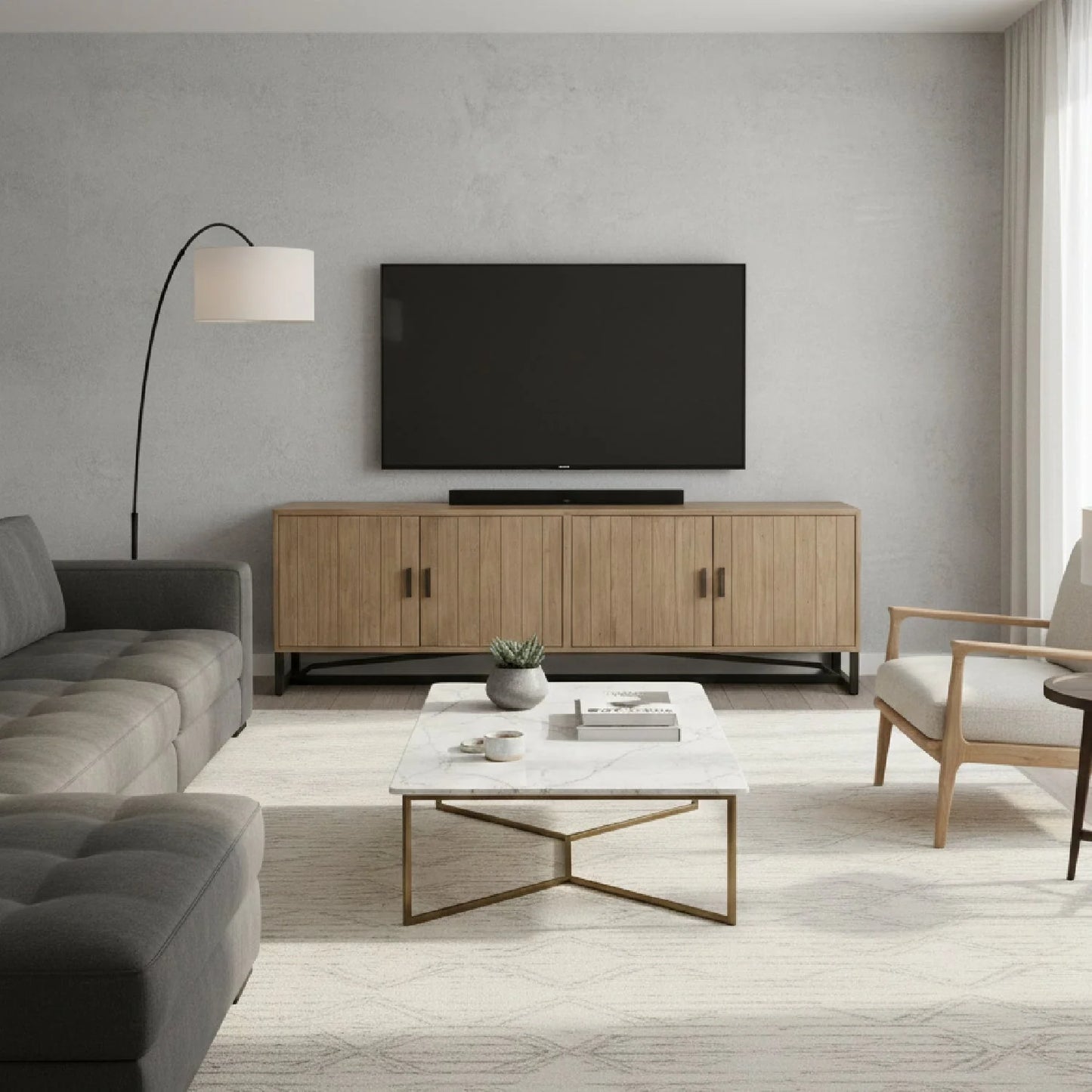 Luxury Pine Wood Media Unit Modern Italian Style for Villa