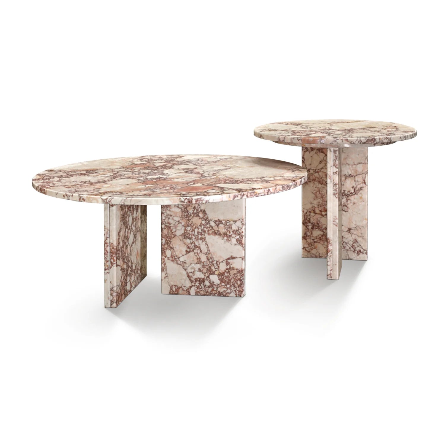 Luxury Pink Marble Round Nesting Coffee Tables Modern Italian Style for Villa