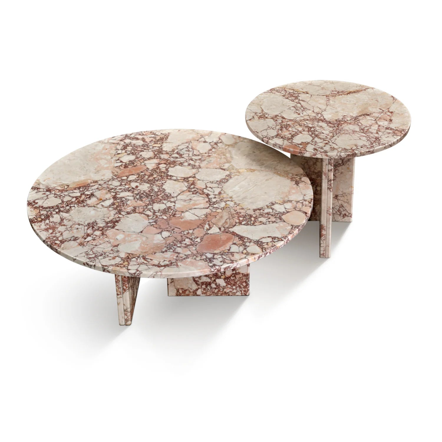 Luxury Pink Marble Round Nesting Coffee Tables Modern Italian Style for Villa