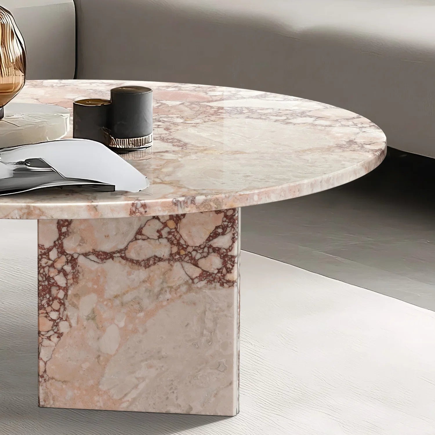 Luxury Pink Marble Round Nesting Coffee Tables Modern Italian Style for Villa