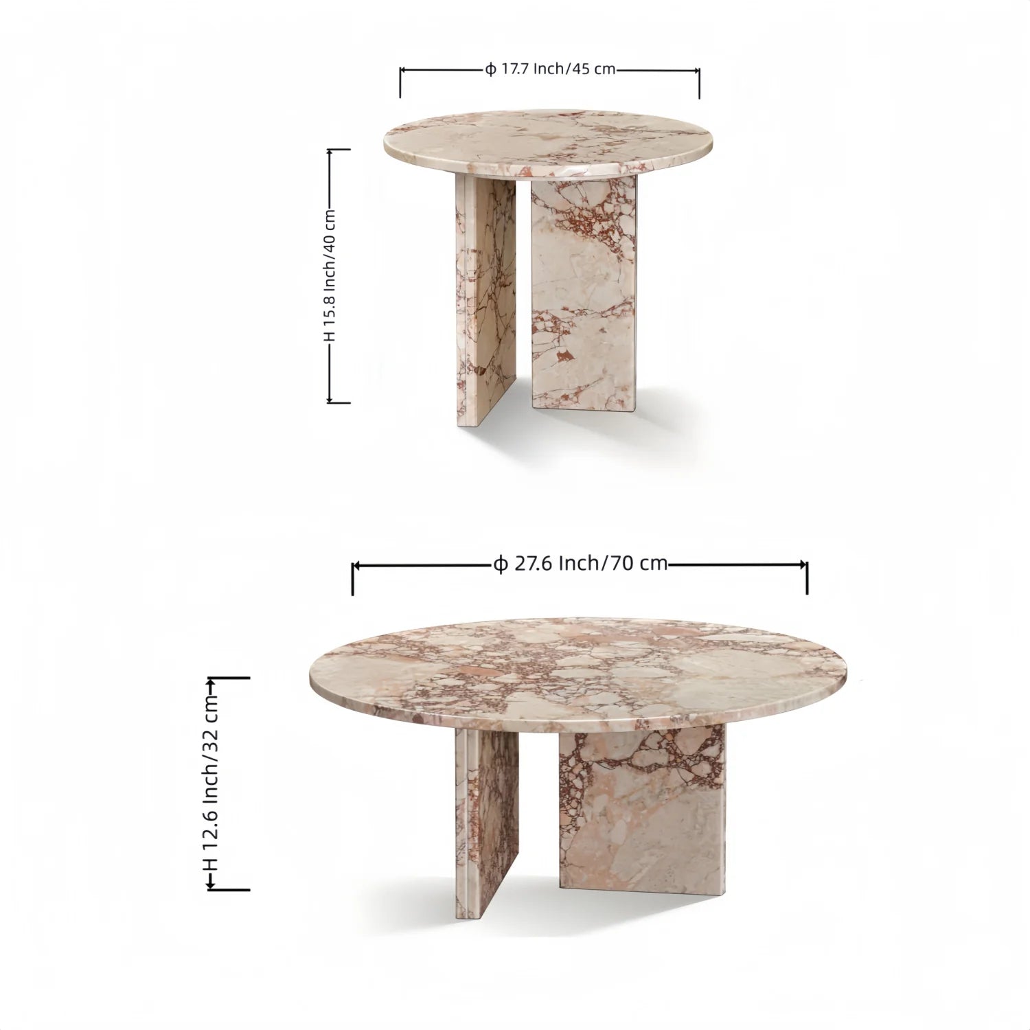 Luxury Pink Marble Round Nesting Coffee Tables Modern Italian Style for Villa
