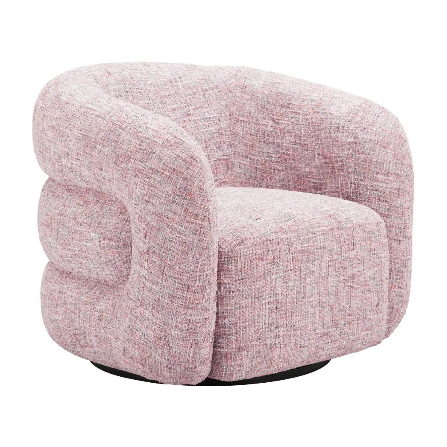 Luxury Pink Tweed Swivel Chair European Style for Villa